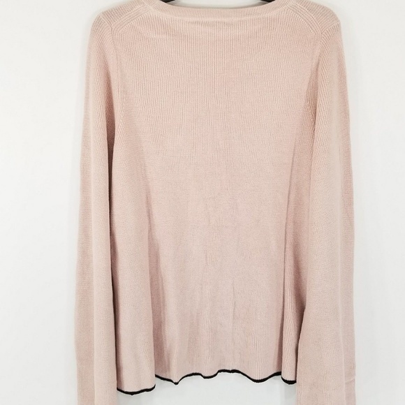 Vince Camuto Tipped Bell Sleeve Sweater Light Pink Crewneck Stretch Womens Sz XS - Picture 3 of 5